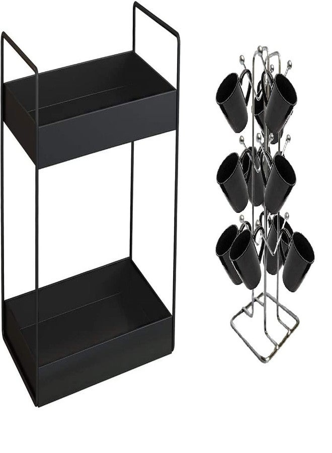 Cri8Hub 2 Pcs Metal 2 Tier Kitchen Rack with Cup Stand for Kitchen, Counter Top Organizer, Dinning Tabel Cup Stand, Organizer Holder, Storage Stand, Multipurpose Cuntertop Rack (Black) - Image 1